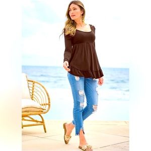 Peplum Long-sleeve Babydoll Top